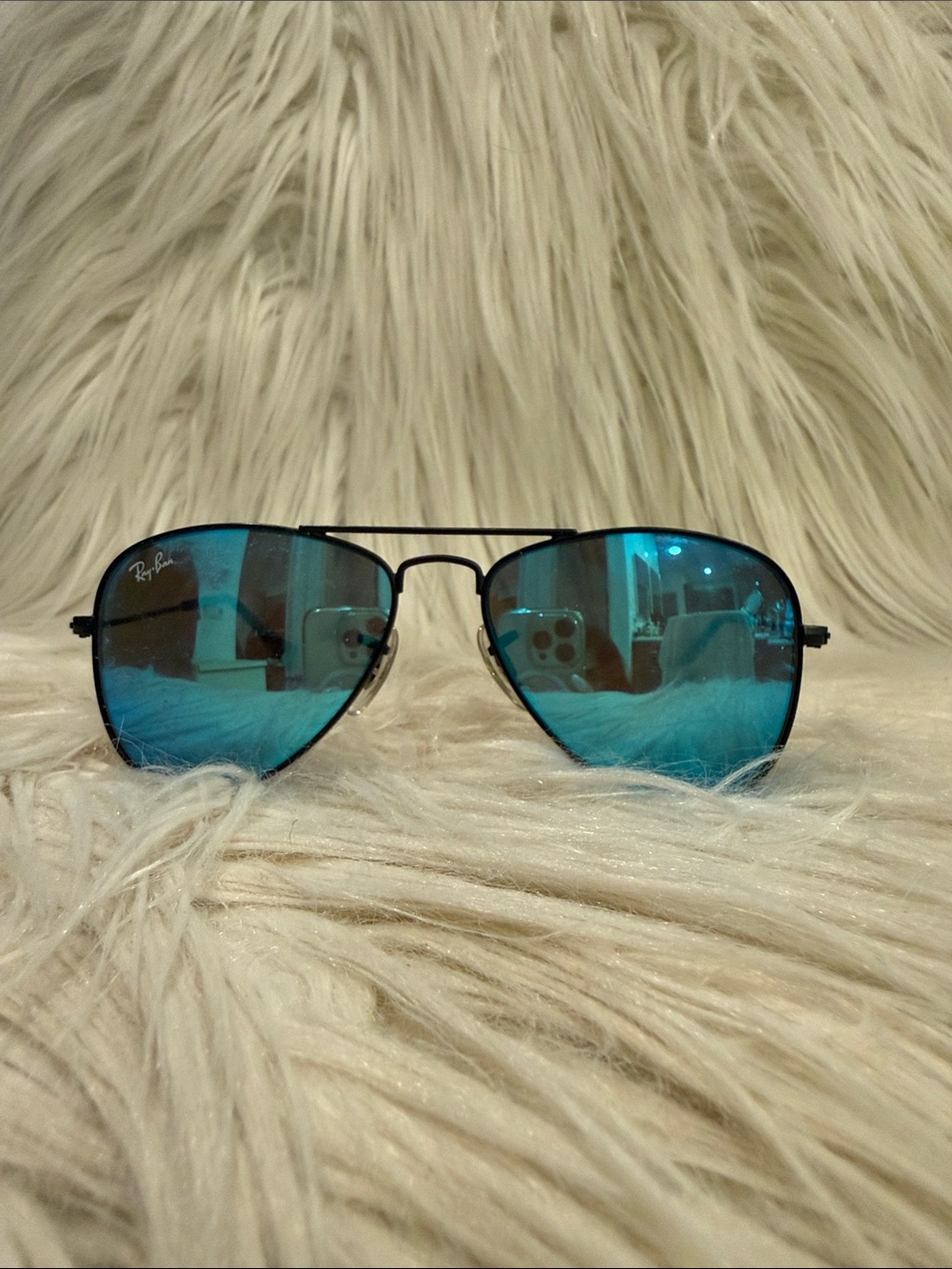 Kids size Ray-Ban Aviator Sunglasses with Blue Mirrored Lenses